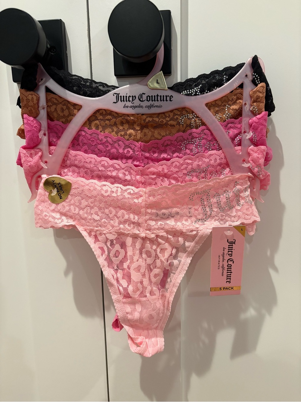 NEW Juicy Couture Women's Lace Thong 5-Pack - Pink Mix SIZE LARGE